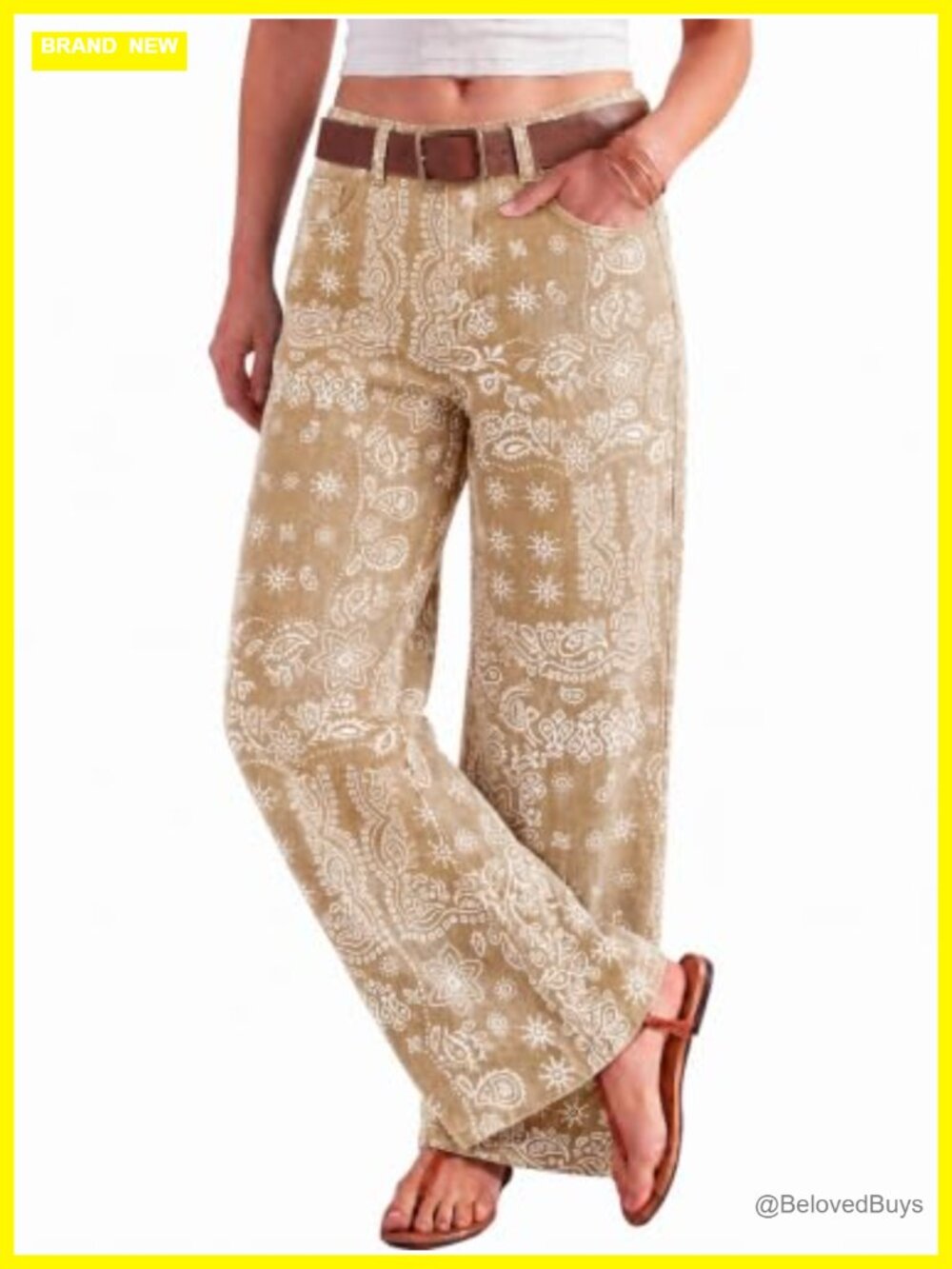 Womens Boyfriend Baggy Jeans Boho Wide Leg High Waist Denim Pants Floral